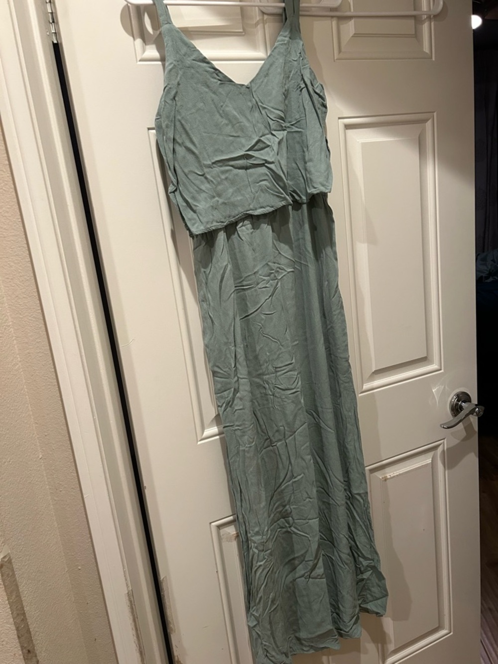 Zara Sage Green Maxi Dress with V-Neck and Spaghetti Straps